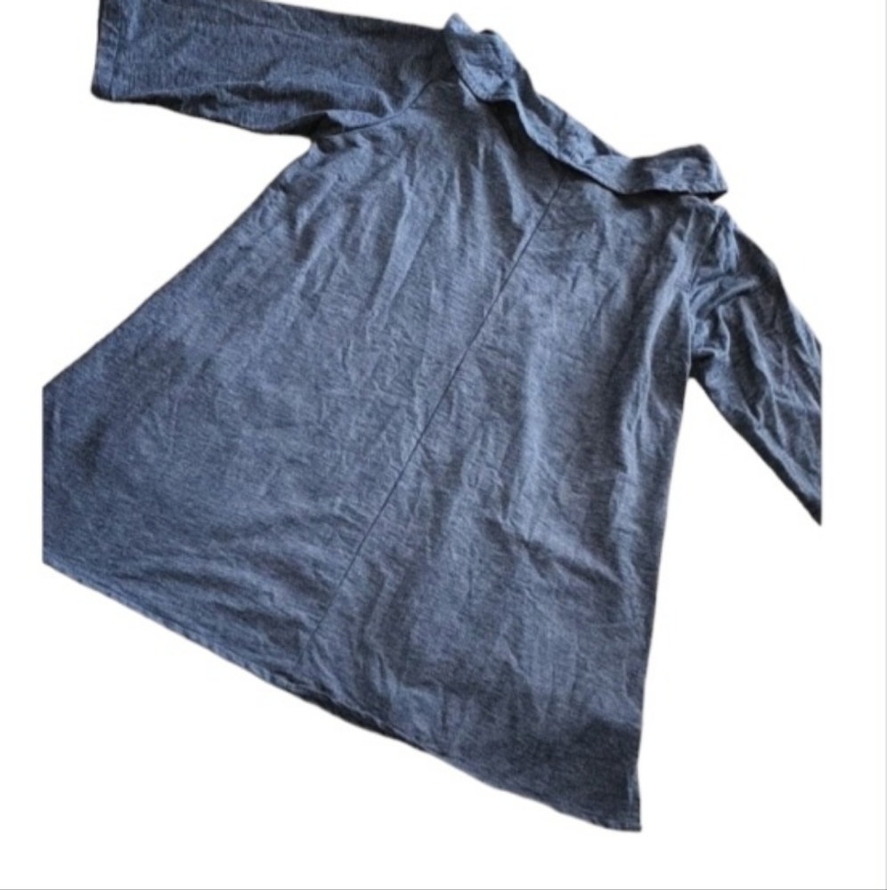 Just Jill Dress Tunic Large Blue Lagenlook Minimalist Pockets Stretch Above Knee
